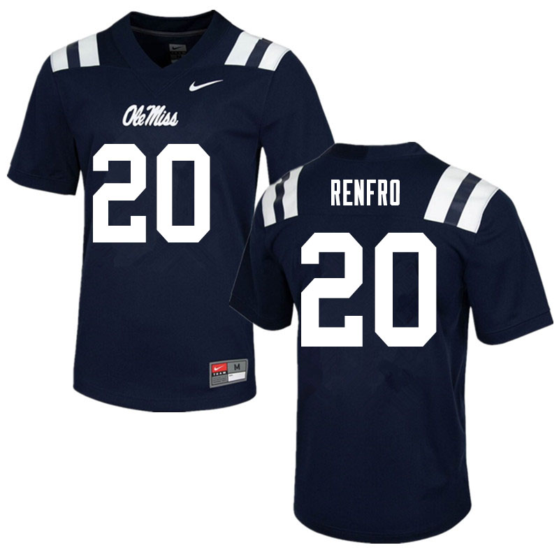 Men #20 Kade Renfro Ole Miss Rebels College Football Jerseys Sale-Navy - Click Image to Close